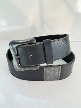 Danier Vintage Leather Belt – Metal Inlays – Size ~32–34 – Statement Piece